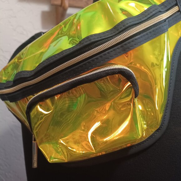 Lancome Translucent Yellow Reflective Fanny Pack Belt Bag Double Zip Adjustable - Picture 7 of 7
